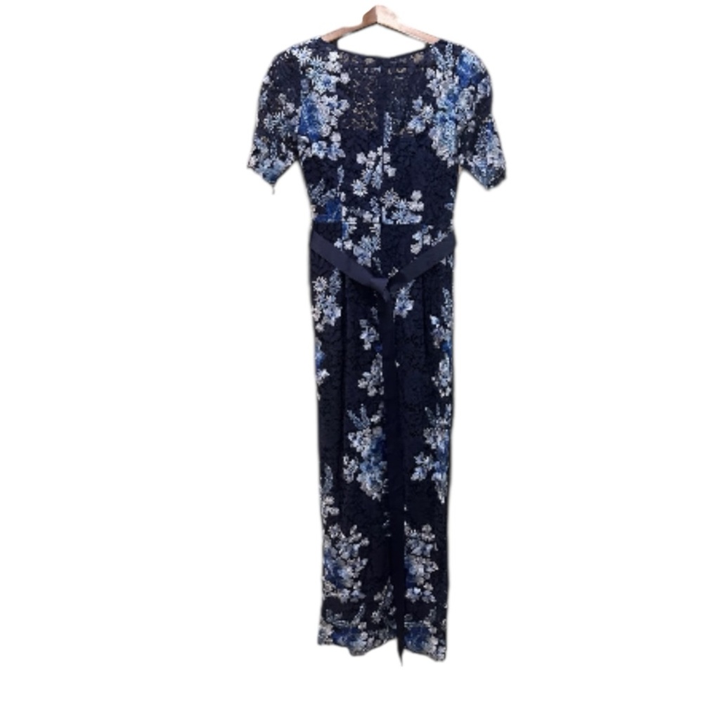 Adrianna Papell Navy Floral Lace Column Maxi Gown Short Sleeve NWT 2 - Picture 8 of 10